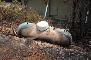 A propane tank that vented during the inferno. Photo by Ben Olson.