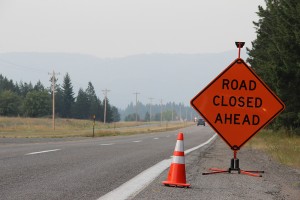 The highway leading into Bayview is closed to through traffic at the Farragut State Park visitor's Center. Photo by Ben Olson.