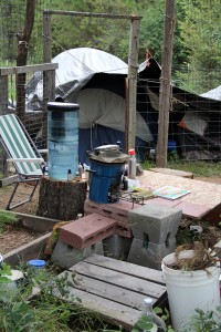 A make-shift table set up near the tent in the yard of the Hess-Mills family. Photo by Ben Olson.