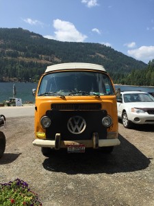 A Volkswagen Bus parked outside of Odie's at Garfield Bay. Photo by Ferris McDaniel.