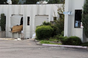 External damages at the Zodiac Aerospace building in Newport, Wash. Photo by Ben Olson.