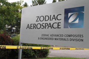 Caution tape surrounds the Zodiac Aerospace building in Newport, Wash. Photo by Ben Olson.