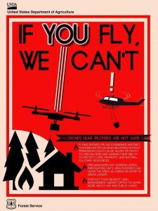 A U.S. Forest Service poster educating the public about drone usage near fire zones.
