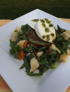 Tomato Burrata  Salad with Basil Vinaigrette.