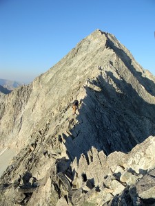 Crossing the infamous “knife-edge” on Capital Peak outside of Aspen. Photo courtesy Don Otis.