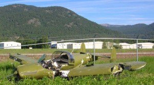 The wreckage of an airplane after hitting a deer at Sandpoint Airport in 2008.