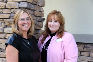 Kathe Lambert and Anita Pew at Wells Fargo Bank. Photo by Ben Olson.