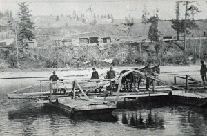 Bonner's Ferry in operation, circa 1870. Photo courtesy of Boundary County Museum.
