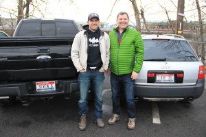 From left to right, Justin and Forrest Schuck stand proudly before their 7B license plates. Photo by Ben Olson.