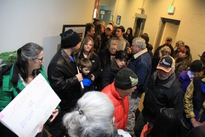 Overflow from the capacity crowd at Wednesday's council meeting in Sandpoint. Photo by Ben Olson.