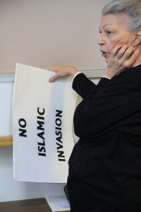 A protestor at Wednesday's council meeting in Sandpoint. Photo by Ben Olson.