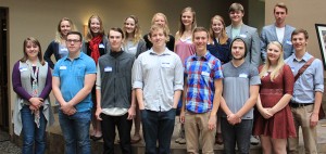 Back row (L to R): Carly Orr, Katelyn Bruhjell, Sarah Wells, Corinne McClelland, Genevieve Price, Kasey Stearns, Isaac Nelson, Jacob Graham. Front row (L to R): Annie Slippy, Ian Barnes, Gavin Klein, Nathaniel Dillon, Justin Marks, Derek Lowry, Danika Moore, Greg Marks. Photo by Ben Olson.