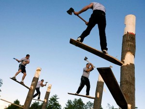 Competitors in the springboard chop competition.