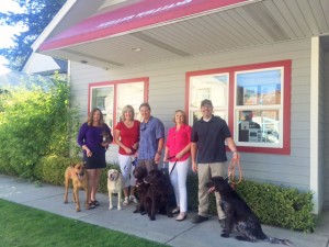 Badger, Angela Henney, Talley (in her arms), Drake, Julie and Tom Nolan, Grady, Kona, Lisa Holder, Toby Atencio, and Jacket.
