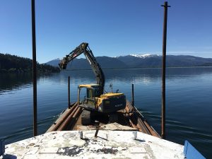 View from Apex Construction’s tugboat during the installation of the pylons for the Long Bridge Swim. Courtesy Photo.