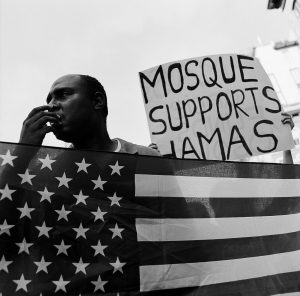 Anti-Mosque protester at Ground Zero during the 10-year anniversary of 9/11. Photo by Cameron Barnes