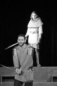 Foreground: Seneca Cummings as Macbeth and Jeremiah Campbell as Macduff in last years Macbeth performance. Photo by Becky Campbell