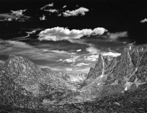 Clouds, Mitchell Peak and the Cirque of the Towers Popo Agie Wilderness, Wyoming, 1987. Silver Gelatin Photo by Charles Phillips.