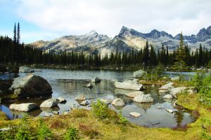 The view of the majestic Selkirk Mountains in Valhalla Provincial Park, as seen from our campsite at Wicca Lake. Photo by Ben Olson
