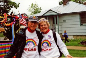 Barbara and her late husband Jim Hansen during a Sandpoint PFLAG event in the late 1990s. Courtesy photo.