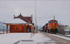 An oil train passes by Sandpoint’s Amtrak Train Depot. Photo by Marlin Thorman.