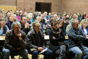 Members of the audience in Clark Fork on Wednesday listen to the Scotchman Peaks wilderness proposal. Photo by Ben Olson.