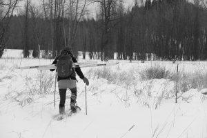 Cadie Archer snowshoes at the National Kootenai Wildlife Refuge outside Bonners Ferry last week. Photo by Ben Olson.