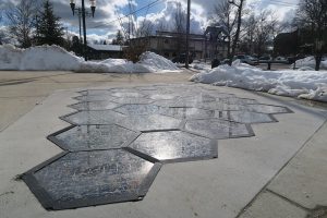 The newly installed Solar Roadways demonstration panel at Jeff Jones Town Square in Sandpoint. Photo by Ben Olson.