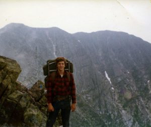 A young Phil Hough backpacking Mount Katahdin, the northern terminus of the Appalachian Trail, and highest peak in Maine.