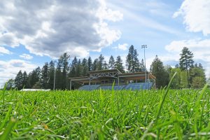 The new grandstands are taking shape from the grass level. Photo by Ben Olson.