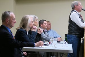 The candidates for the LPOSD school board trustee election answered questions from the audience Wednesday night. Photo by Ben Olson.