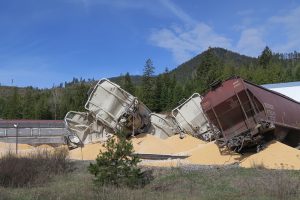 A train derailed Monday morning south of Cocolalla Lake. Photo by Ben Olson.