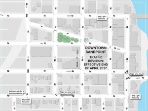 A map of the new traffic configuration in downtown Sandpoint.